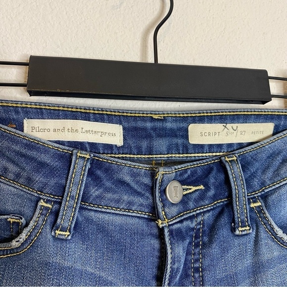 Pilcro and the Letterpress script blue denim patchwork jeans size 27 petite - Picture 3 of 6